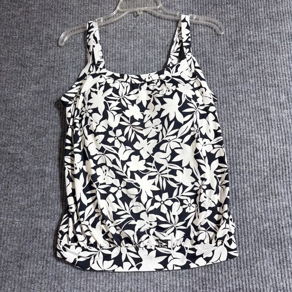 Lands End Womens Black White Floral Blouson Tankini Swim Top Size 8 522625